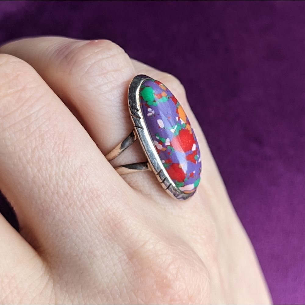 vintage mosaic jasper in silver cocktail ring